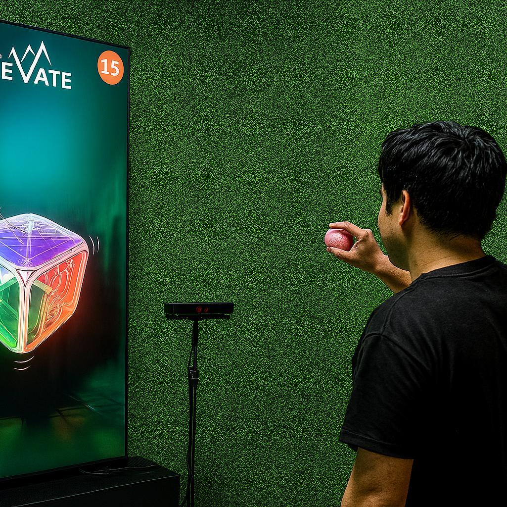 Guests playing Move Shake Pose AR game at a brand activation booth in Dubai event